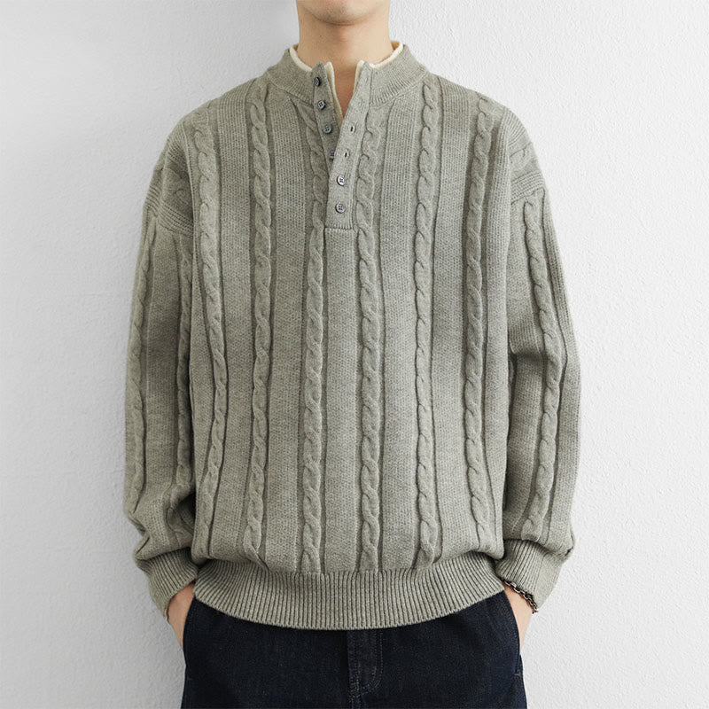 Buddha Stones冬用 Vネック ボタン ツイストデザイン 暖かい メンズ 長袖 ニットセーター - ライトグレー - US/UK/AU44、 EU54 (4XL) - image 13
