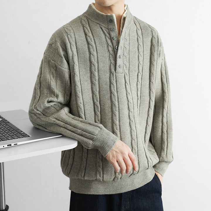 Buddha Stones冬用 Vネック ボタン ツイストデザイン 暖かい メンズ 長袖 ニットセーター - image 17