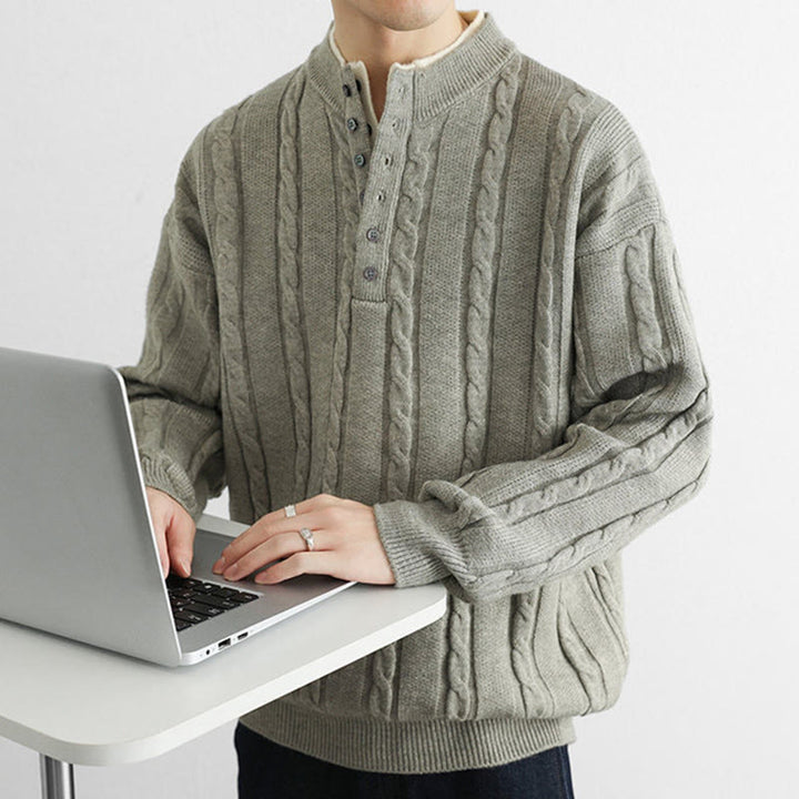 Buddha Stones冬用 Vネック ボタン ツイストデザイン 暖かい メンズ 長袖 ニットセーター - image 18