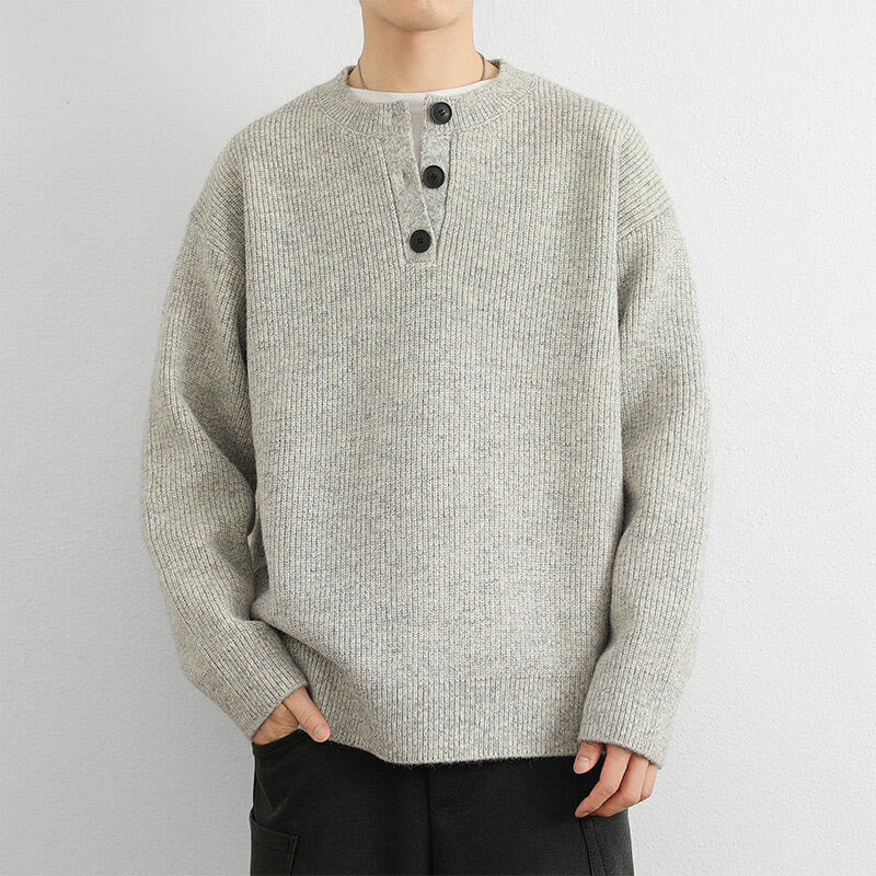 Buddha Stones冬用 Vネック ボタン リブデザイン 暖かい メンズ 長袖 ニットセーター - リネン - US/UK/AU42、 EU52 (3XL) - image 5