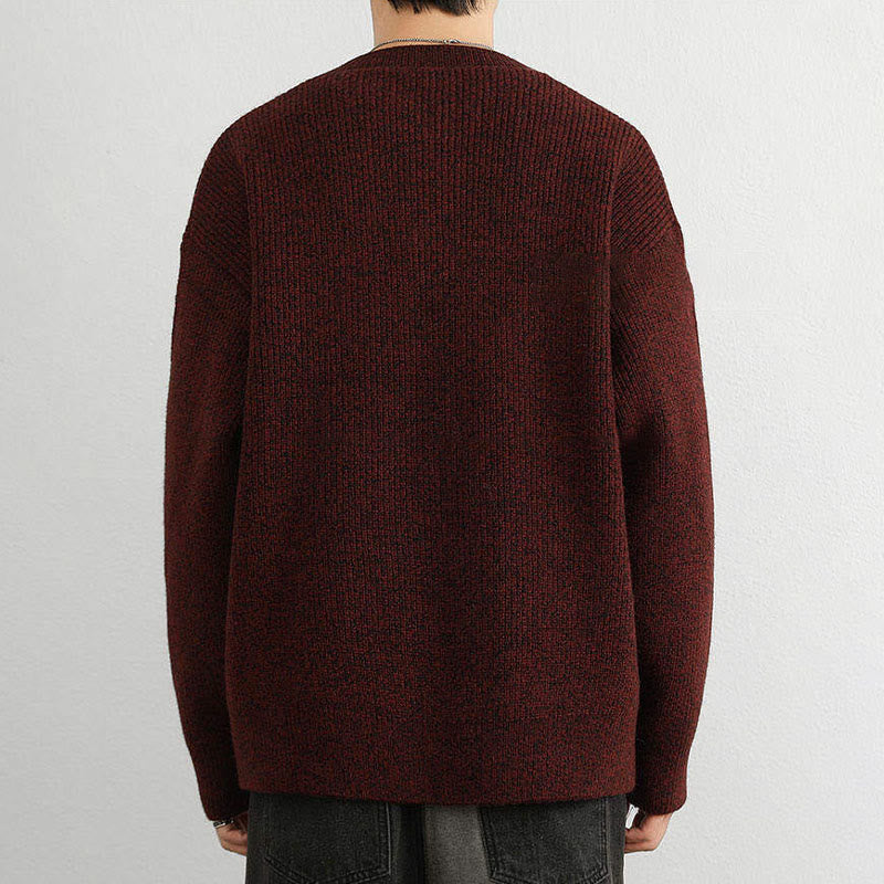 Buddha Stones冬用 Vネック ボタン リブデザイン 暖かい メンズ 長袖 ニットセーター - image 15