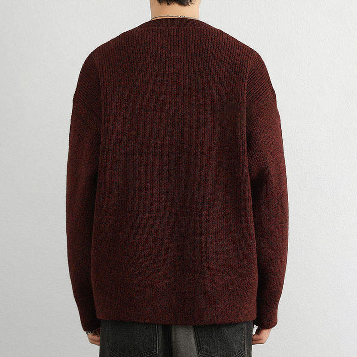 Buddha Stones冬用 Vネック ボタン リブデザイン 暖かい メンズ 長袖 ニットセーター - image 15