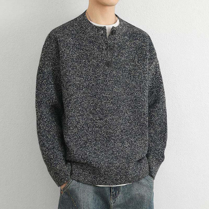 Buddha Stones冬用 Vネック ボタン リブデザイン 暖かい メンズ 長袖 ニットセーター - image 19