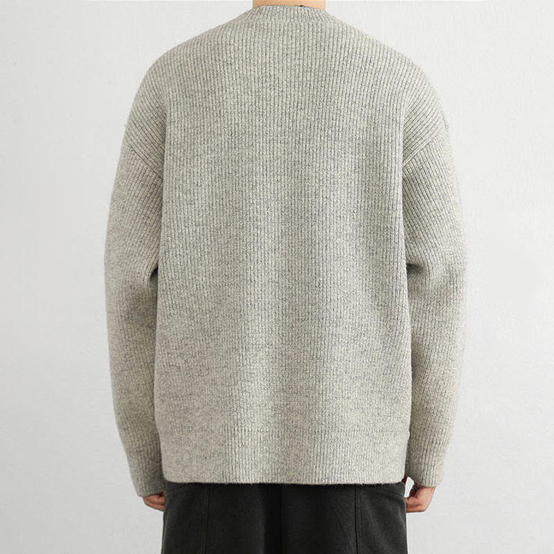 Buddha Stones冬用 Vネック ボタン リブデザイン 暖かい メンズ 長袖 ニットセーター - image 8