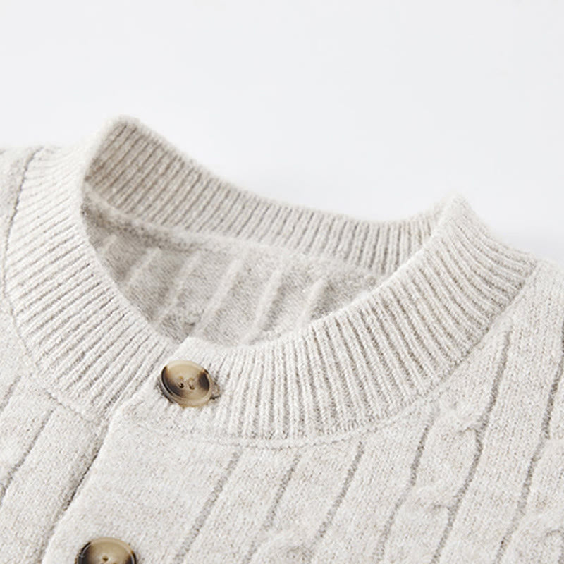 Buddha Stones冬用クルーネック 3つボタン ツイストデザイン 暖かい メンズ 長袖 ニットセーター - image 6