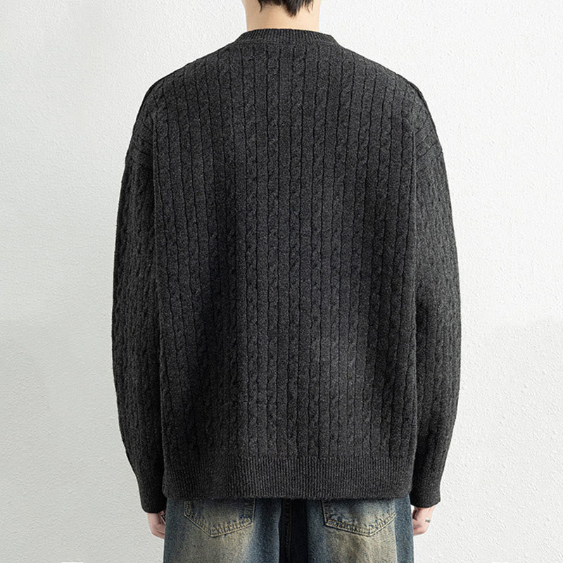 Buddha Stones冬用クルーネック 3つボタン ツイストデザイン 暖かい メンズ 長袖 ニットセーター - image 17