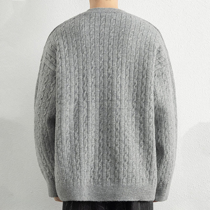 Buddha Stones冬用クルーネック 3つボタン ツイストデザイン 暖かい メンズ 長袖 ニットセーター - image 12