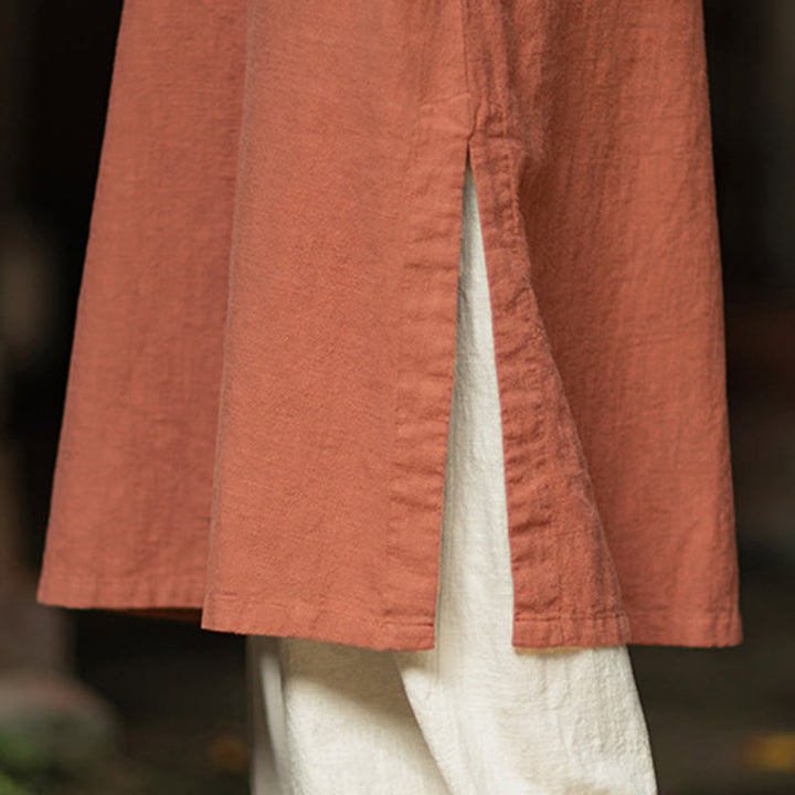 Buddha Stones無地フロッグボタン 長袖 ラミーリネン ミディドレス チャイナドレス ポケット付き - image 7