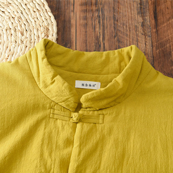 Buddha Stones冬用 無地 フロッグボタン 長袖 コットン レディース サーマルジャケット ポケット付き - image 6