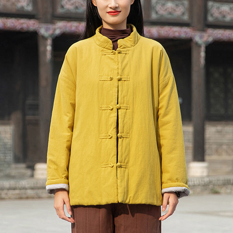 Buddha Stones冬用 無地 フロッグボタン 長袖 コットン レディース サーマルジャケット ポケット付き - image 2