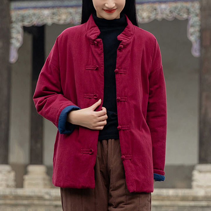 Buddha Stones冬用 無地 フロッグボタン 長袖 コットン レディース サーマルジャケット ポケット付き - ファイアブリック - US4-6、 UK/AU8-10、 EU36-38 (F) - image 18