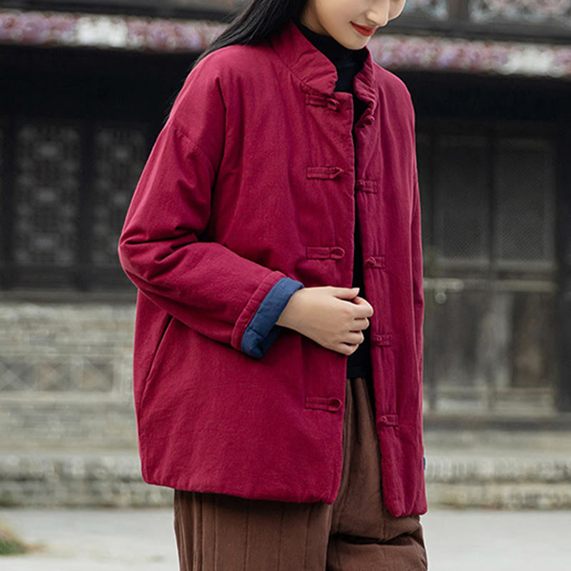 Buddha Stones冬用 無地 フロッグボタン 長袖 コットン レディース サーマルジャケット ポケット付き - image 23