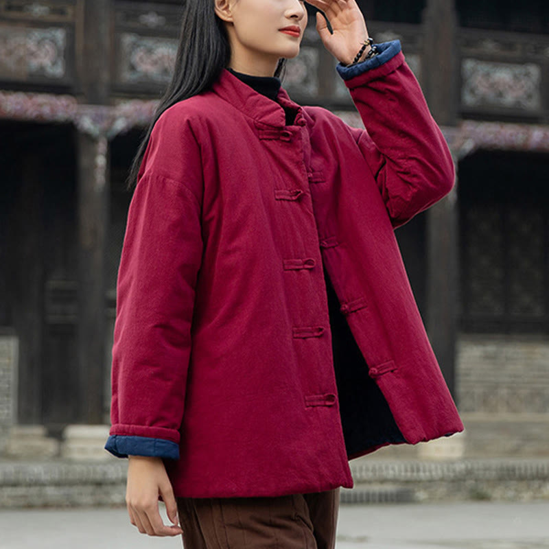 Buddha Stones冬用 無地 フロッグボタン 長袖 コットン レディース サーマルジャケット ポケット付き - image 20