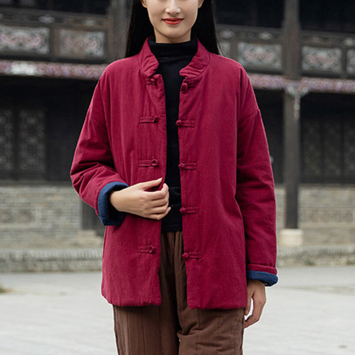 Buddha Stones冬用 無地 フロッグボタン 長袖 コットン レディース サーマルジャケット ポケット付き - image 21