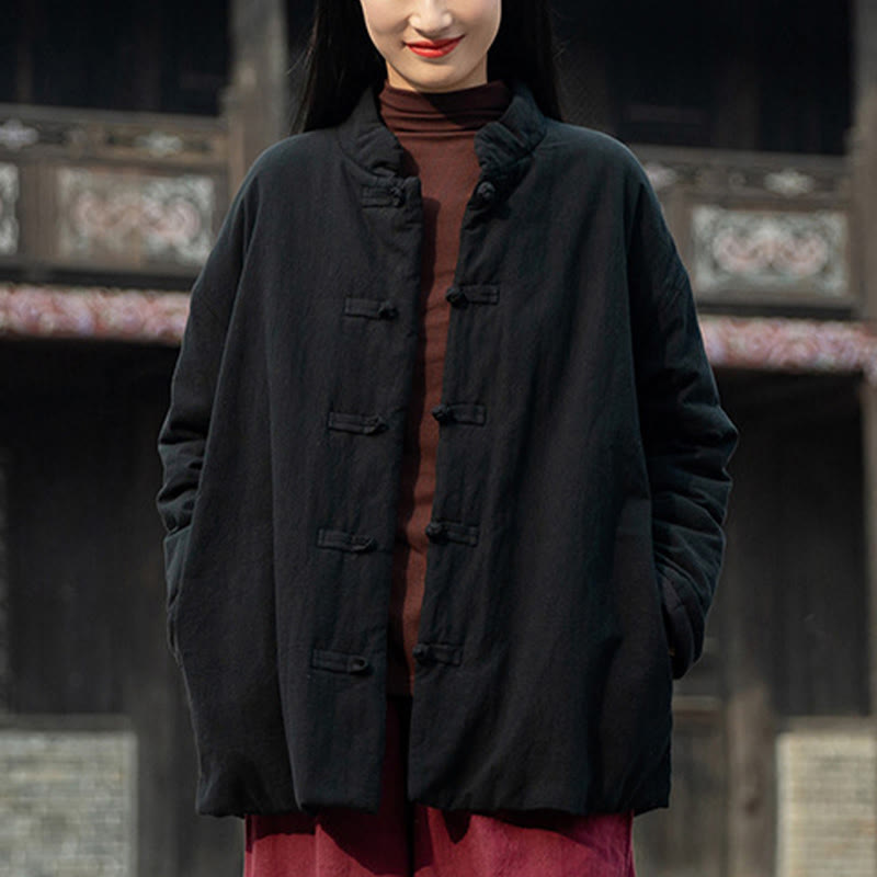 Buddha Stones冬用 無地 フロッグボタン 長袖 コットン レディース サーマルジャケット ポケット付き - image 16