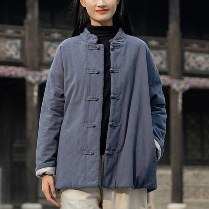 Buddha Stones冬用 無地 フロッグボタン 長袖 コットン レディース サーマルジャケット ポケット付き - グレー - US4-6、 UK/AU8-10、 EU36-38 (F) - image 25