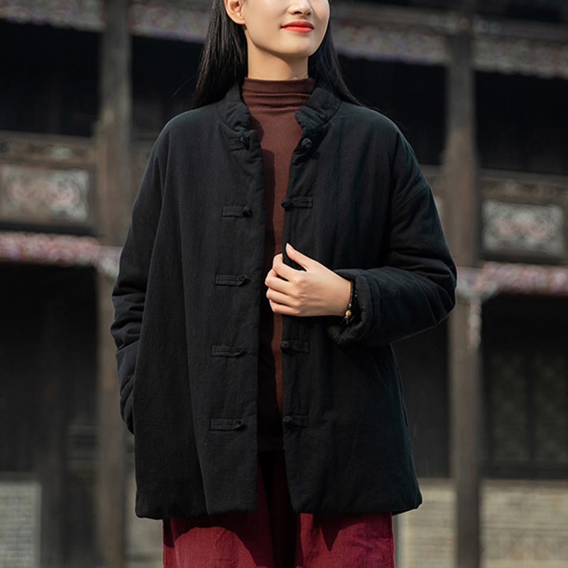 Buddha Stones冬用 無地 フロッグボタン 長袖 コットン レディース サーマルジャケット ポケット付き - image 12