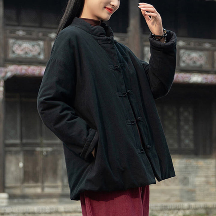 Buddha Stones冬用 無地 フロッグボタン 長袖 コットン レディース サーマルジャケット ポケット付き - image 13