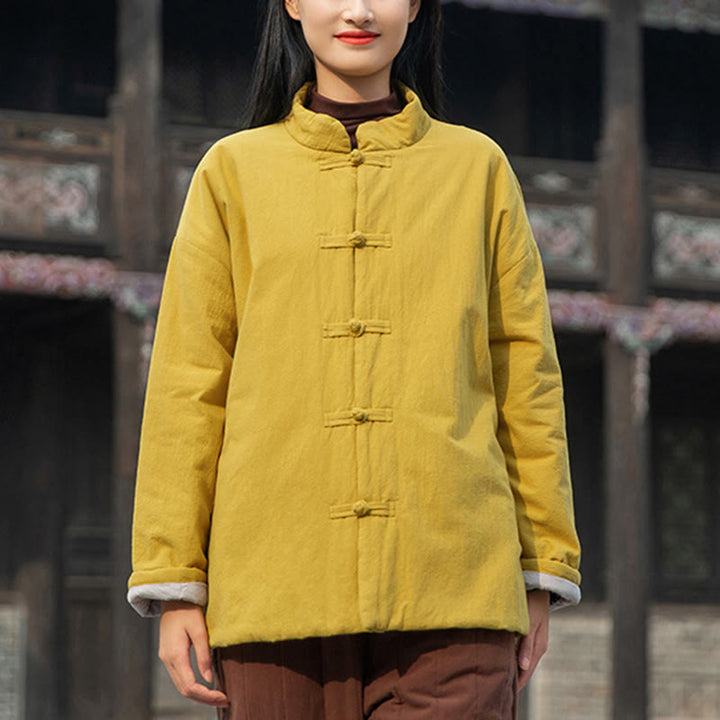 Buddha Stones冬用 無地 フロッグボタン 長袖 コットン レディース サーマルジャケット ポケット付き - image 3