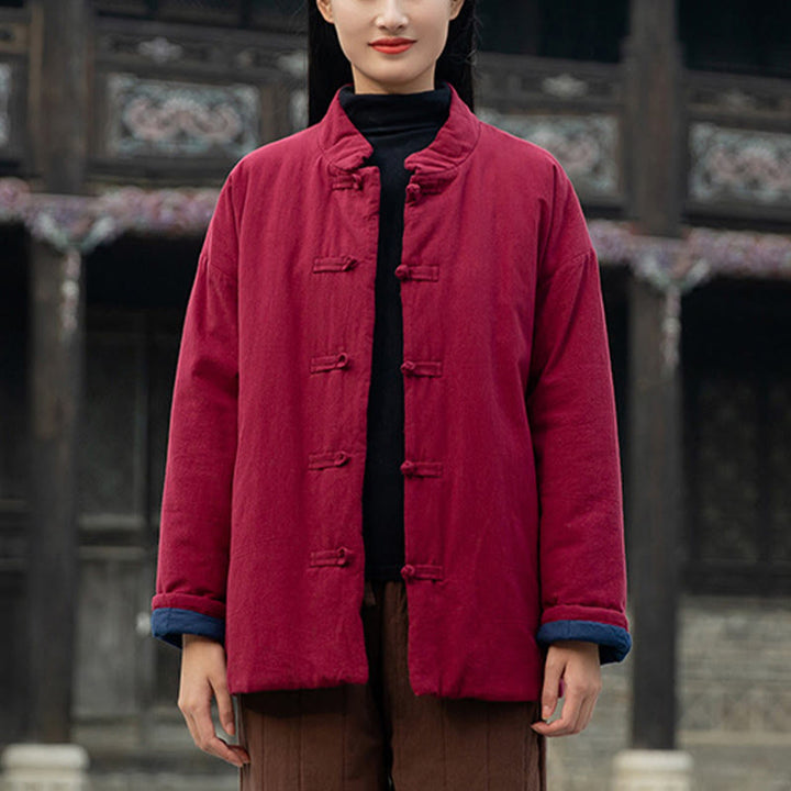 Buddha Stones冬用 無地 フロッグボタン 長袖 コットン レディース サーマルジャケット ポケット付き - image 19