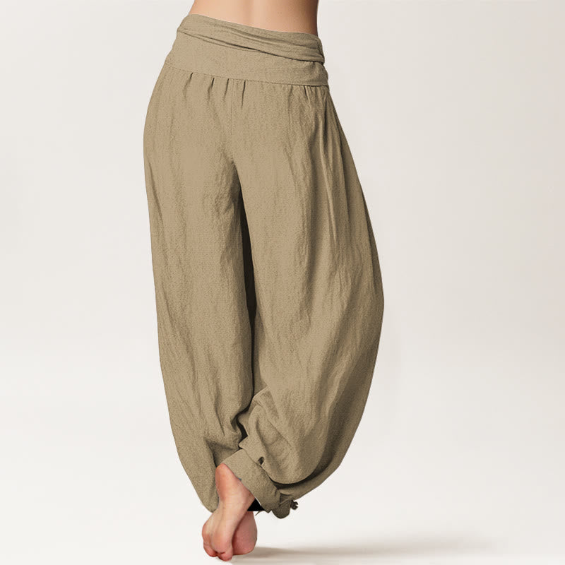 Buddha Stonesコットン タン 無地 レディース 伸縮性ウエスト ハーレムパンツ - image 1