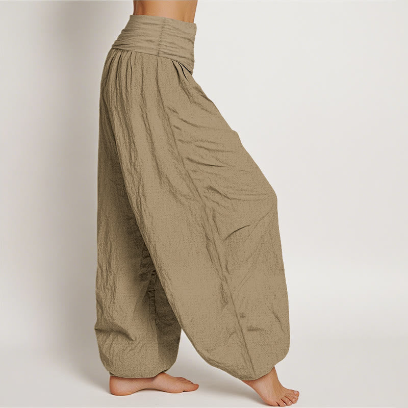 Buddha Stonesコットン タン 無地 レディース 伸縮性ウエスト ハーレムパンツ - image 2