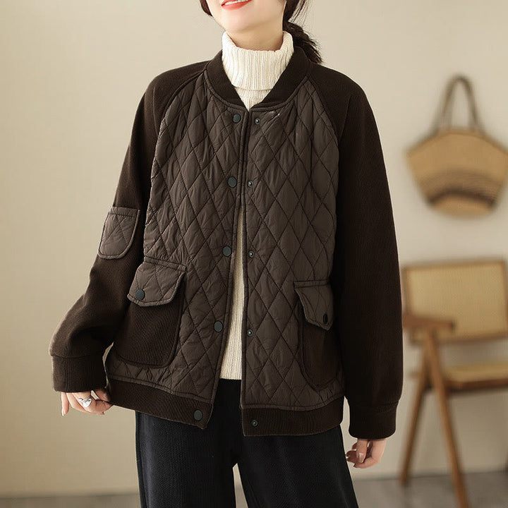 Buddha Stonesダイヤモンド柄レディース長袖厚手ジャケット（ポケット付き） - サドルブラウン - US8-10，UK/AU12-14，EU40-42 (2XL) - image 0