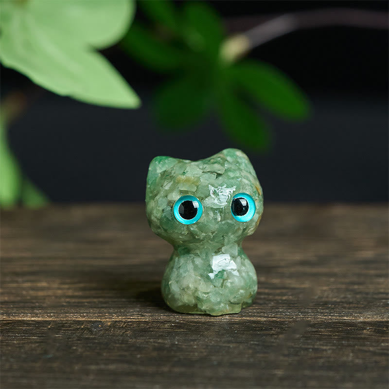 Buddha Stones水晶 ドリップ樹脂 小さな猫 浄化 装飾 像 - グリーンアベンチュリン（34*25*22mm） - image 18