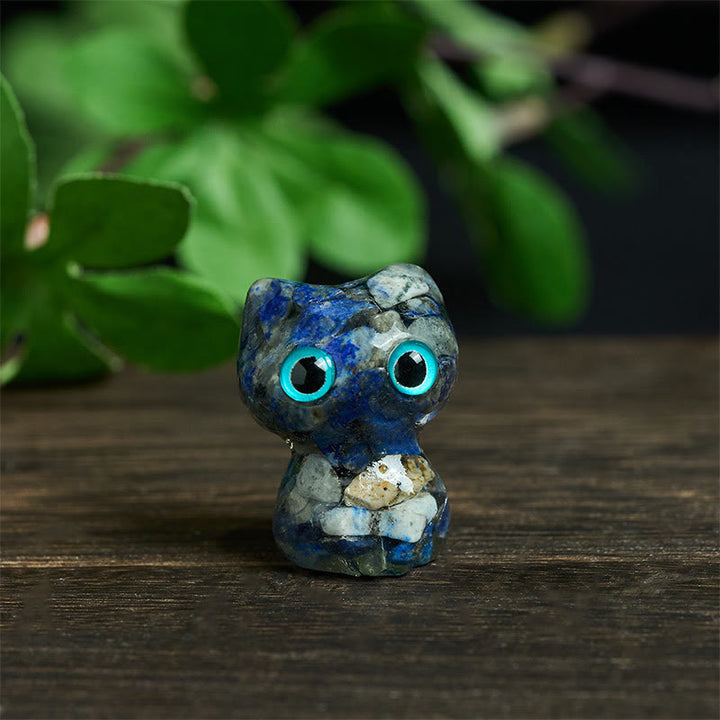 Buddha Stones水晶 ドリップ樹脂 小さな猫 浄化 装飾 像 - ラズライト（34×25×22mm） - image 3