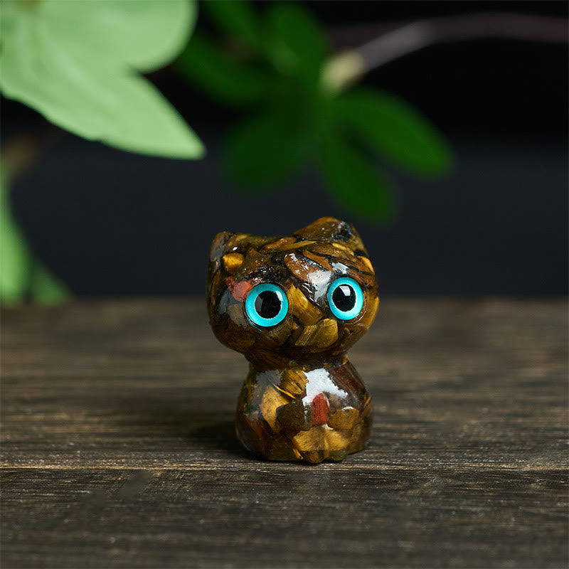 Buddha Stones水晶 ドリップ樹脂 小さな猫 浄化 装飾 像 - タイガーアイ（34×25×22mm） - image 9