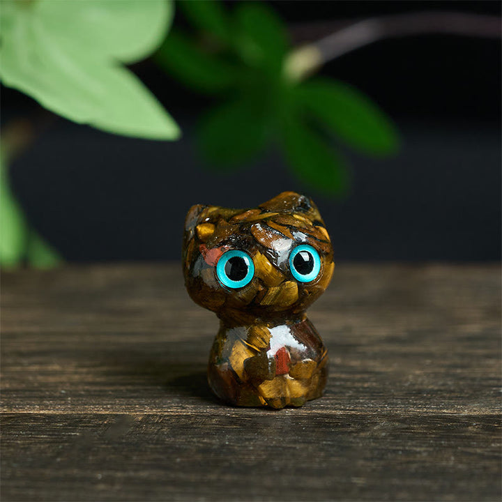 Buddha Stones水晶 ドリップ樹脂 小さな猫 浄化 装飾 像 - タイガーアイ（34×25×22mm） - image 9