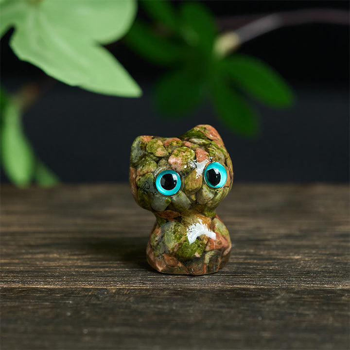 Buddha Stones水晶 ドリップ樹脂 小さな猫 浄化 装飾 像 - ユナカイト（34*25*22mm） - image 21