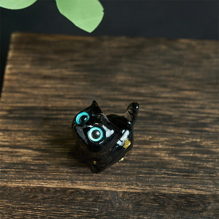 Buddha Stones クリスタルドリップ樹脂製小型猫の安らぎの達成装飾像 - image 1