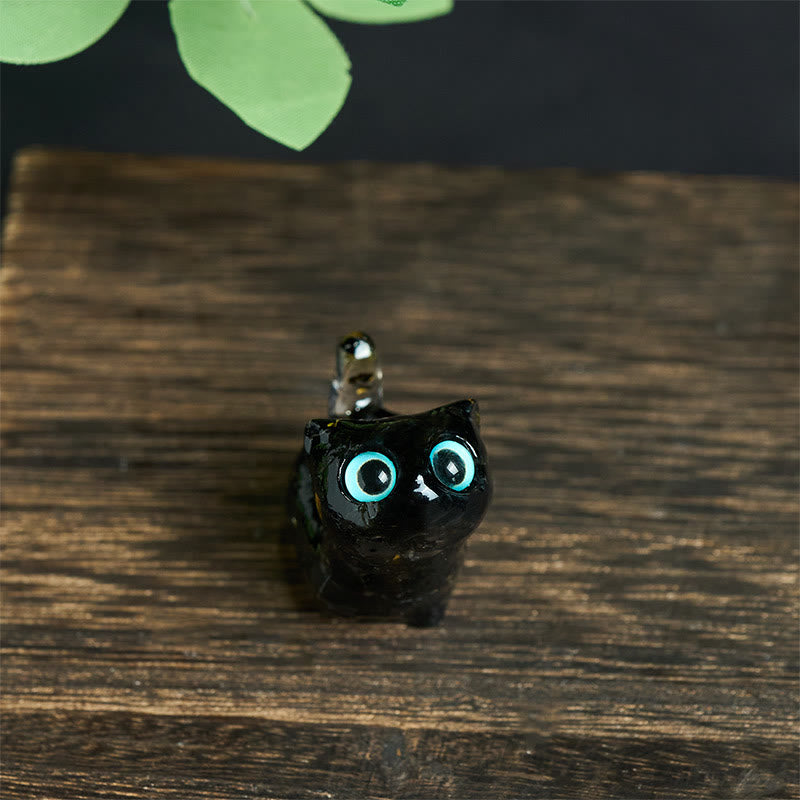 Buddha Stones クリスタルドリップ樹脂製小型猫の安らぎの達成装飾像 - image 2