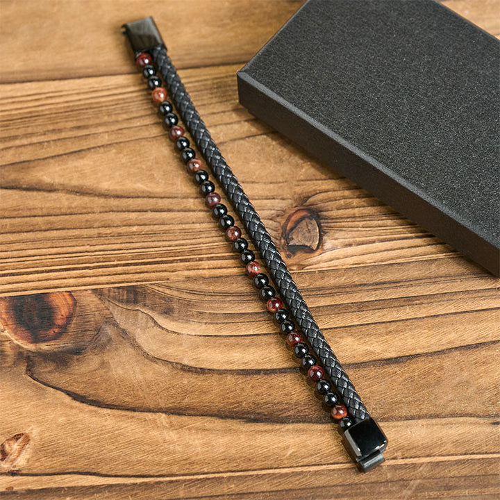 Buddha Stonesブラックオニキス タイガーアイ チタンスチール レザー守護ブレスレット - image 4