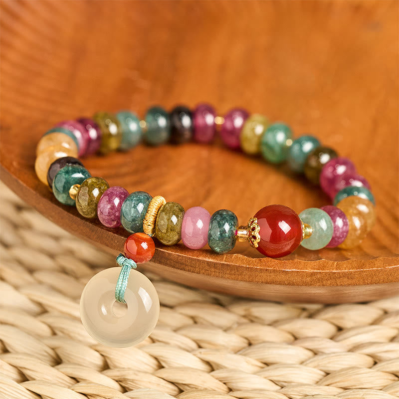 Buddha Stones平和のお守りチャームトルマリン カルセドニー ラブブレスレット - トルマリン（手首周り：14～16cm） - image 0