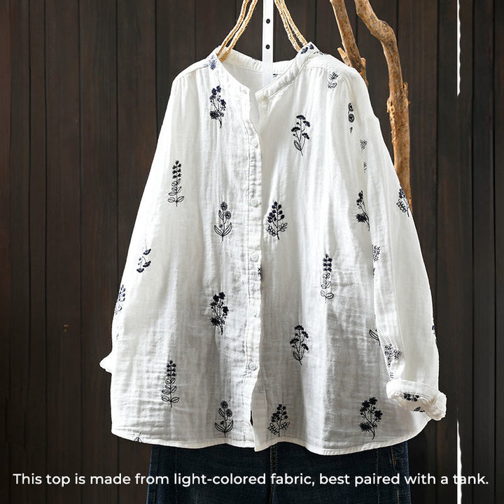 Buddha Stones柄刺繍 ボタンダウン 長袖 レディース コットンシャツ - image 4