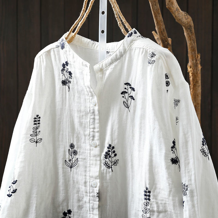 Buddha Stones柄刺繍 ボタンダウン 長袖 レディース コットンシャツ - image 2