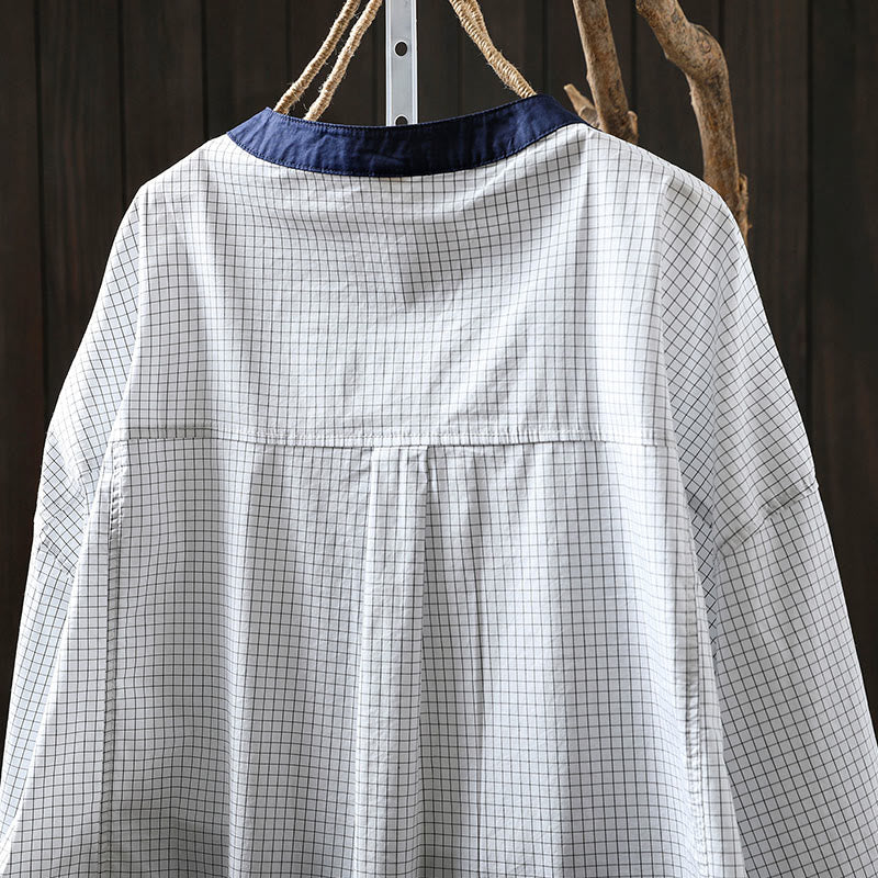 Buddha Stonesチェック柄 コントラストボタンダウン 長袖 レディース コットンシャツ - image 8