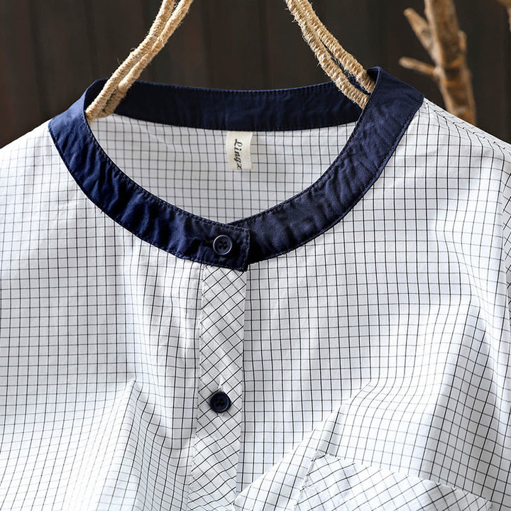 Buddha Stonesチェック柄 コントラストボタンダウン 長袖 レディース コットンシャツ - image 7