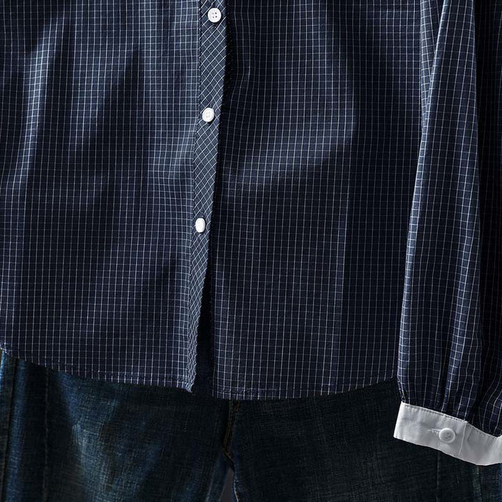 Buddha Stonesチェック柄 コントラストボタンダウン 長袖 レディース コットンシャツ - image 2