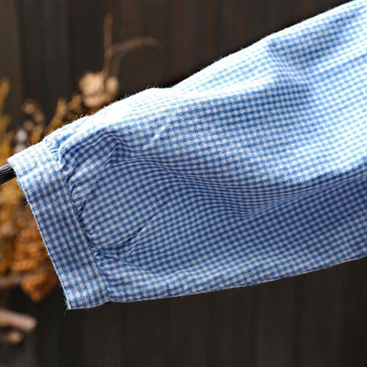 Buddha Stones春の小さめチェック柄ボタンダウンロングスリーブレディースコットンシャツ - image 6