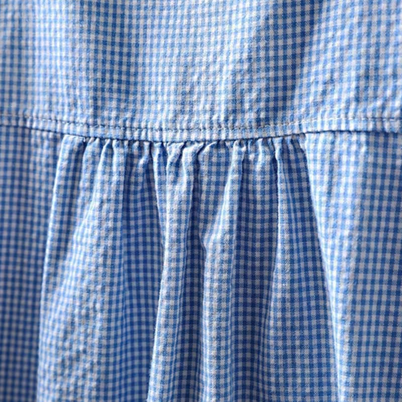 Buddha Stones春の小さめチェック柄ボタンダウンロングスリーブレディースコットンシャツ - image 5