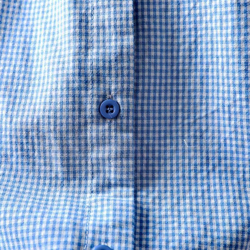 Buddha Stones春の小さめチェック柄ボタンダウンロングスリーブレディースコットンシャツ - image 8