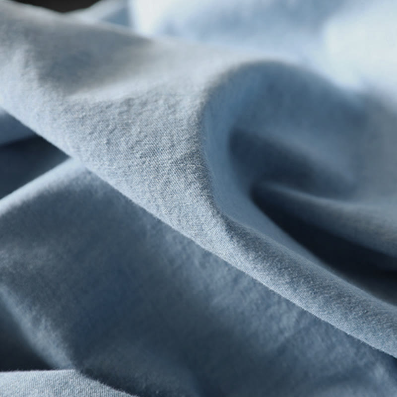 Buddha Stones幾何学模様花刺繍コットンデニムハーフボタン長袖レディースシャツ - image 15