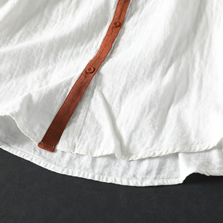 Buddha Stones春 コントラストボタンダウン ロングスリーブ レディース コットンシャツ - image 10