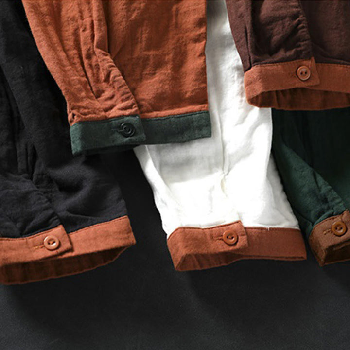 Buddha Stones春 コントラストボタンダウン ロングスリーブ レディース コットンシャツ - image 18