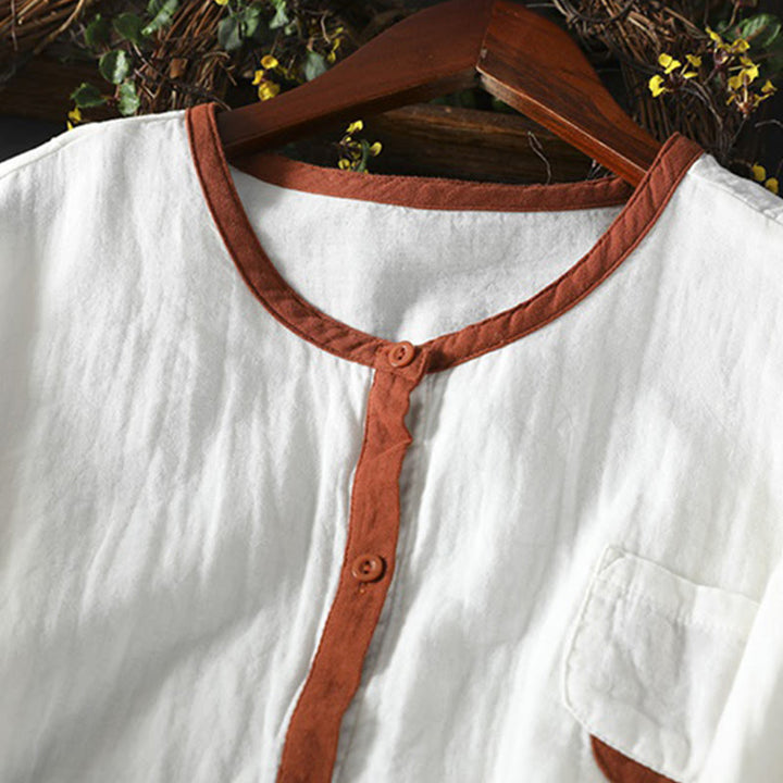 Buddha Stones春 コントラストボタンダウン ロングスリーブ レディース コットンシャツ - image 6