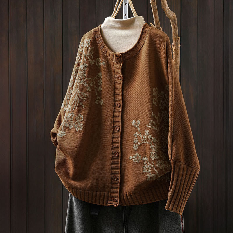 Buddha Stonesフローラルボタンコットンレディースロングバットウィングスリーブニットカーディガン - ペルー - US4-6、 UK/AU8-10、 EU36-38 (F) - image 2