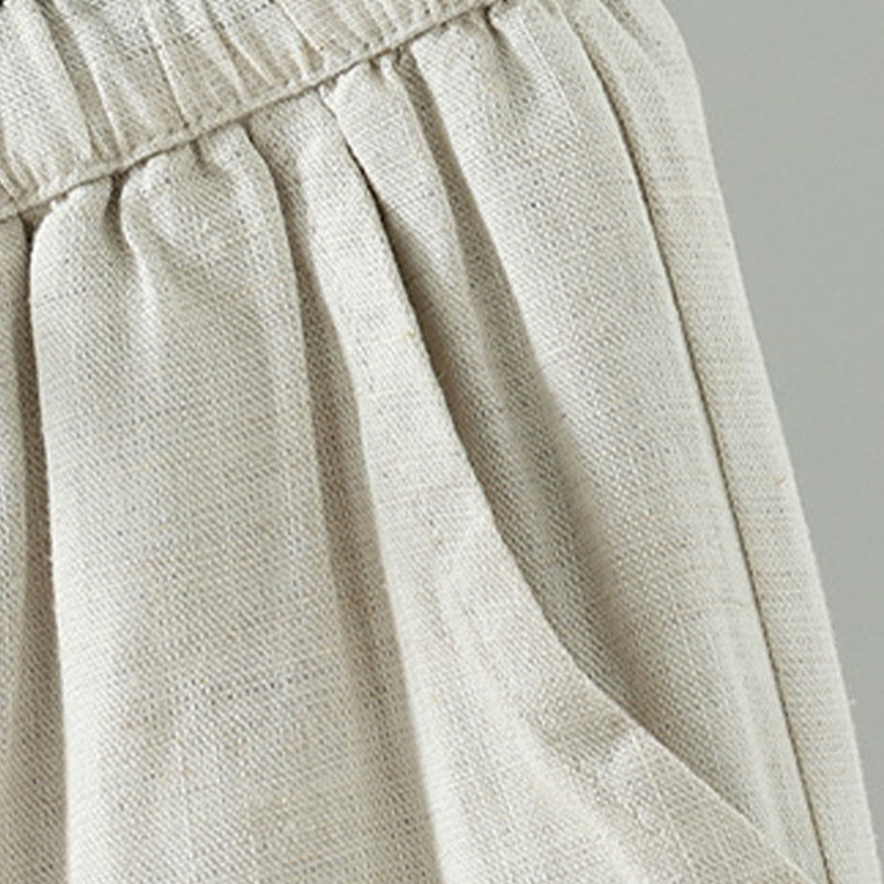Buddha Stones冬用 コントラストドローストリング コットンリネン レディース ワイドレッグパンツ ポケット付き - image 12